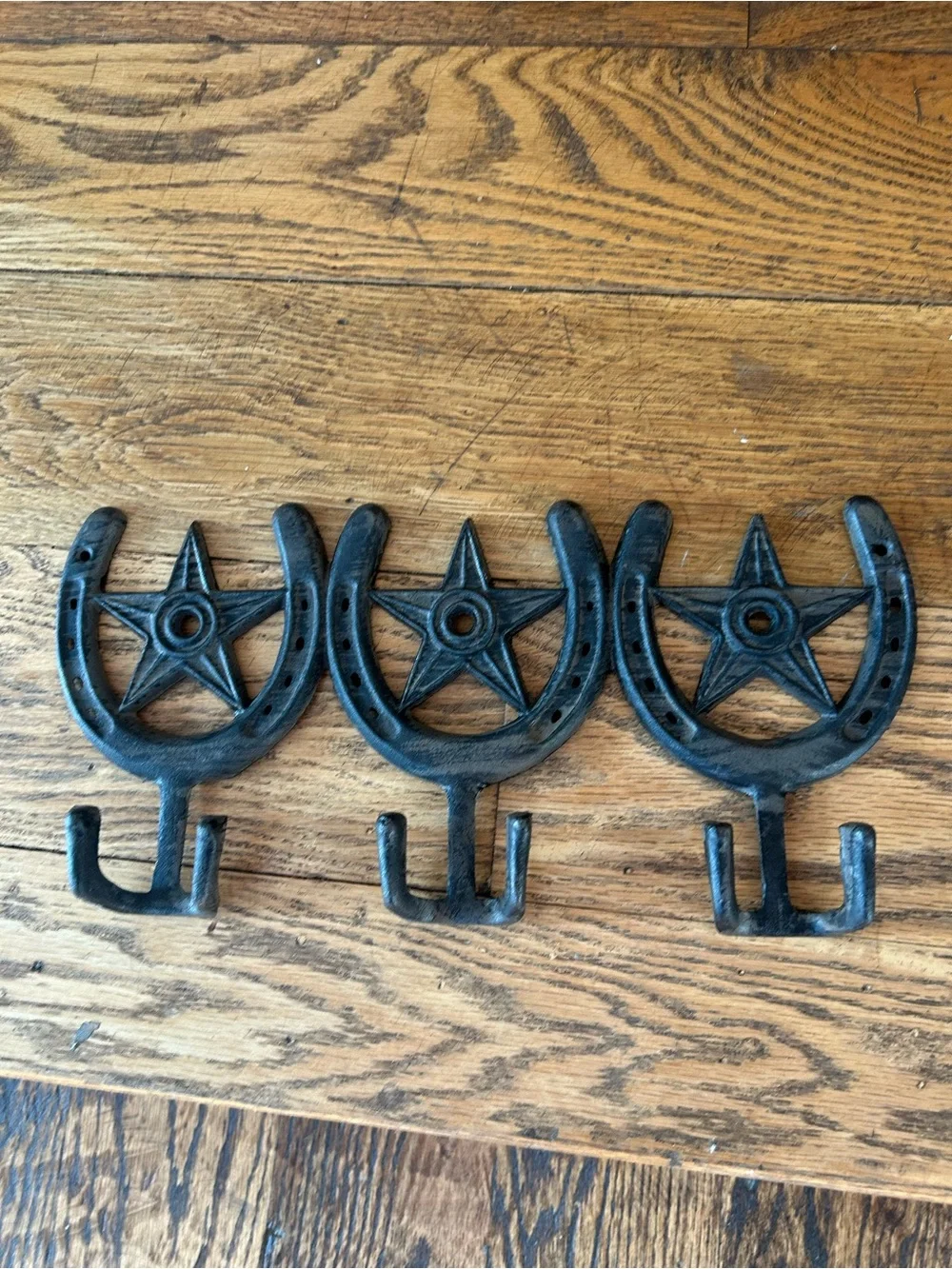 Western Black Cast Iron Horseshoe Star Wall Hook - Set of 3